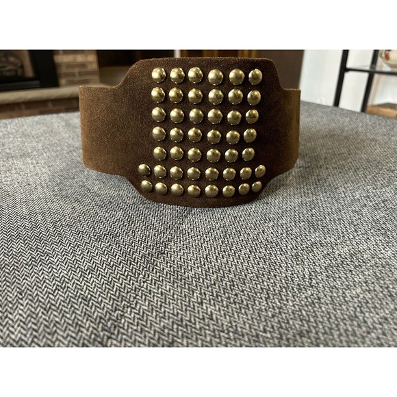 Vintage Christian Dior Wide Brown Suede Belt with Gold Like Studs 31 Inch Length - Picture 1 of 10